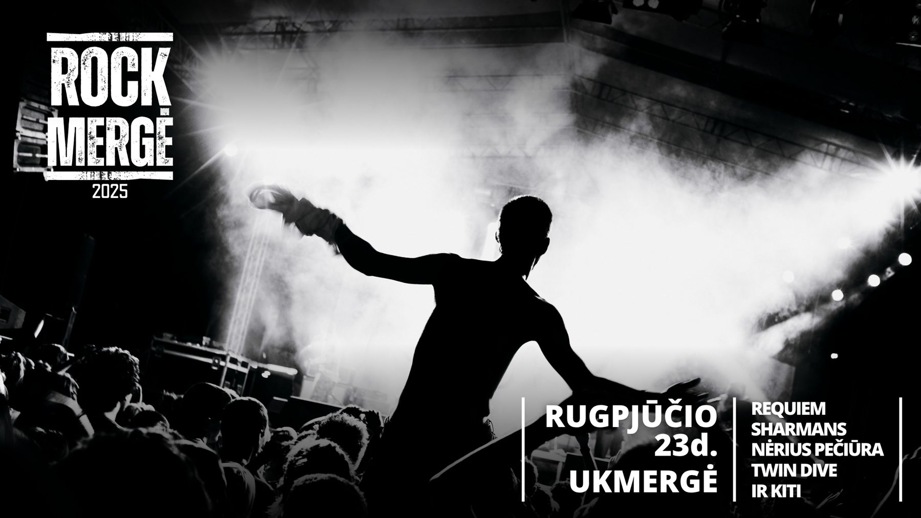 Rockmergė 2025 ticket banner: 23 August, Ukmergė, with Requiem, Sharmans, Nėrius Pečiūra and Twin Dive